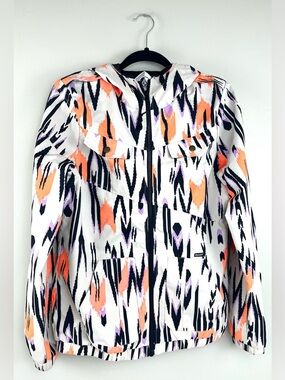Volcom Ikat Print Hooded Windbreaker Jacket Lightweight Rain Coat Sz M